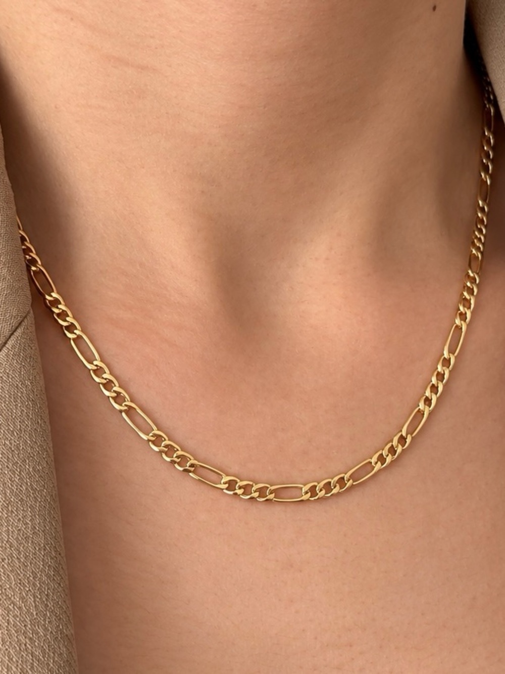 14K Gold Tone Figaro Link Chain Necklace 18” Rhodium Coated Layering Jewelry